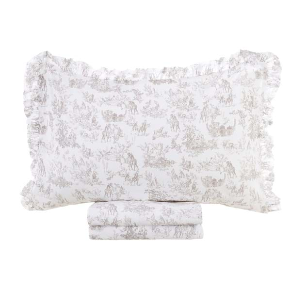 Blanc Mariclo' completo lenzuola matrimoniale toile de jouy verde shabby  chic